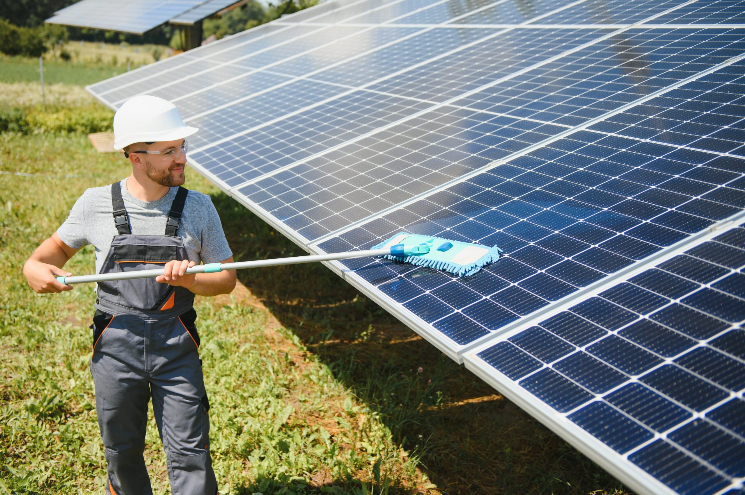 A man working at solar power station